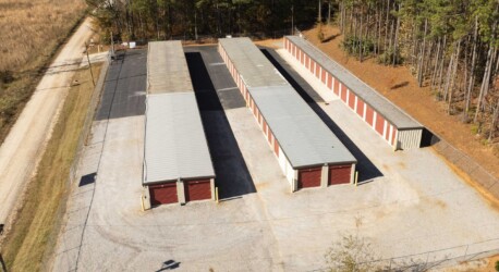 Rows of drive-up storage units